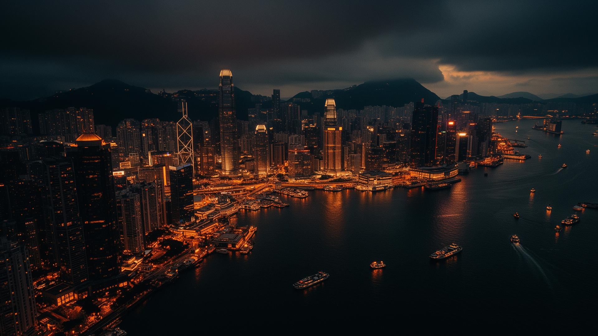 Hong Kong harbor at dusk